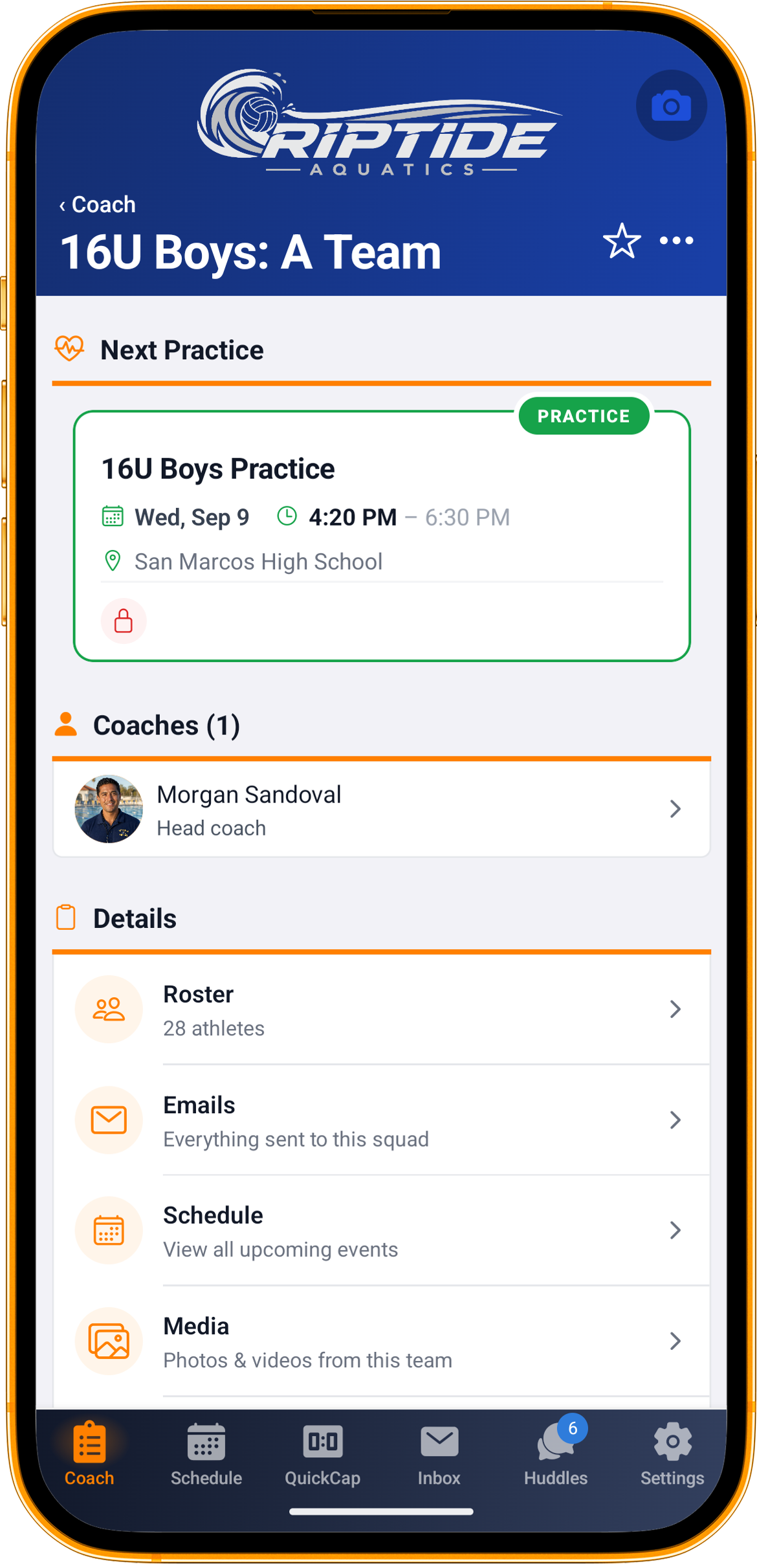 A team roster on a coach’s phone