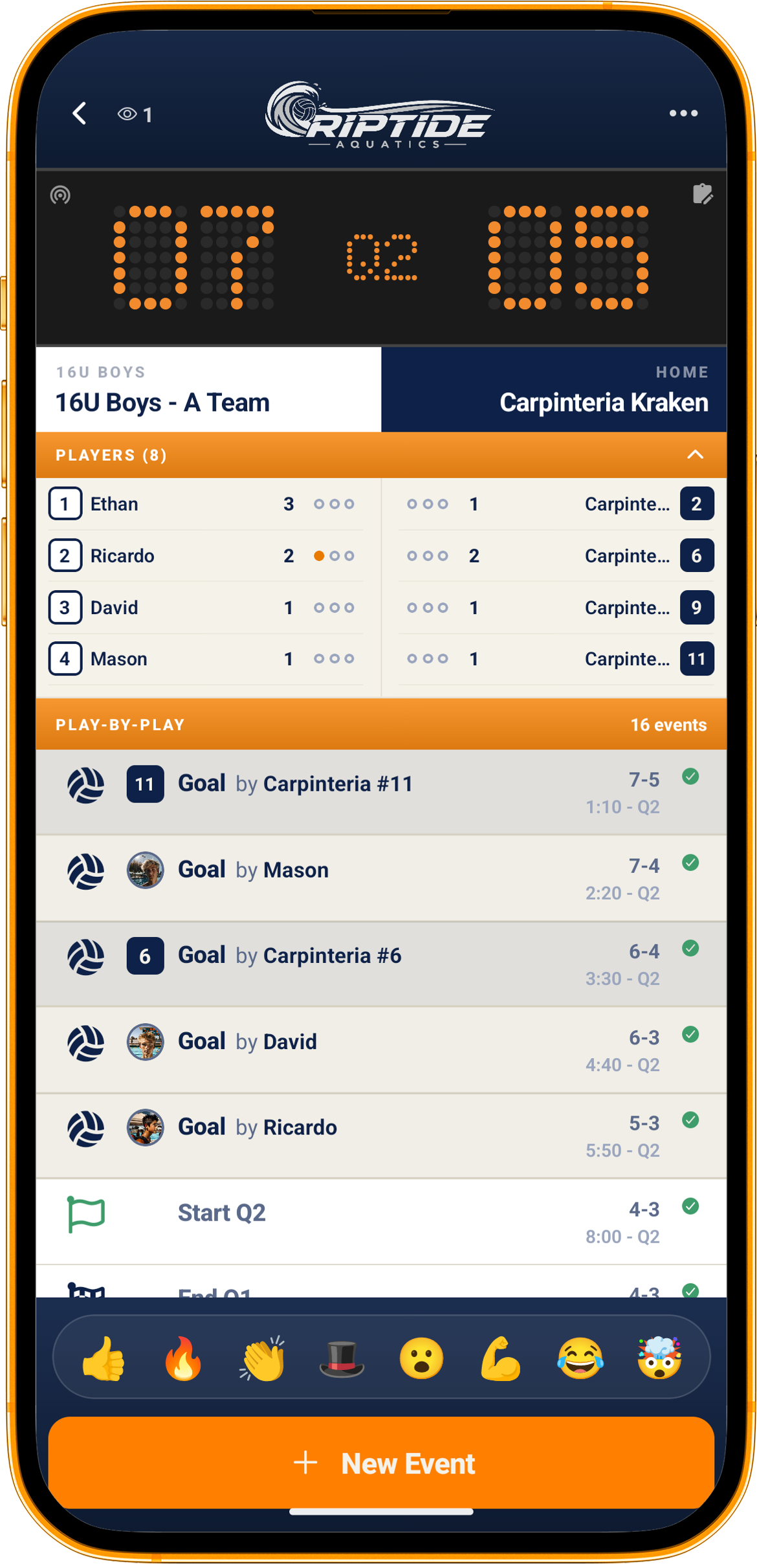 The QuickCap live scoreboard during a game